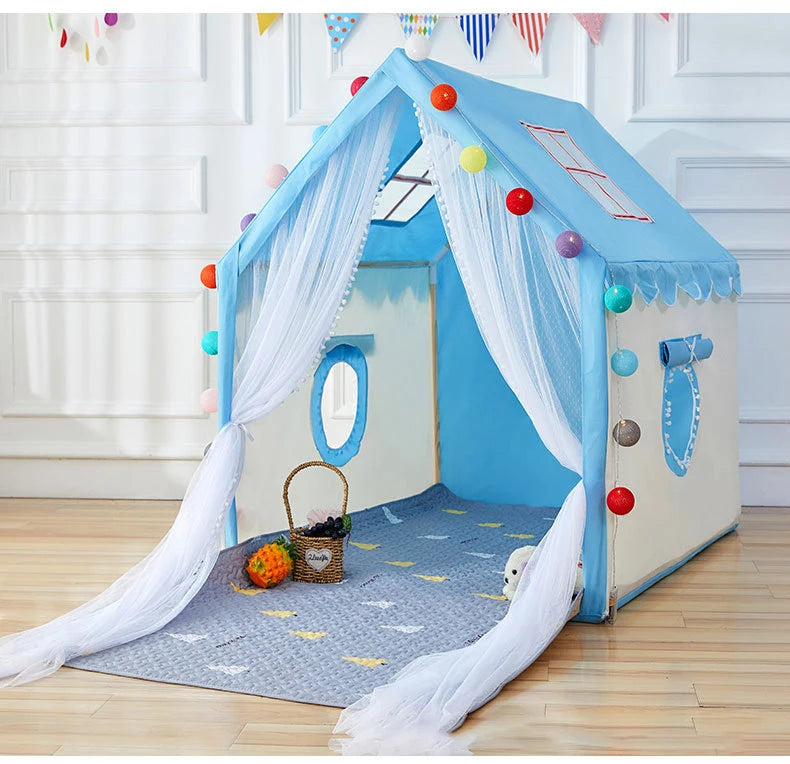 Children's Indoor Play Toys Teepee Luxury Princess Castle Playhouse Bed Wooden House Shaped Tent for Kid Good Vibrations