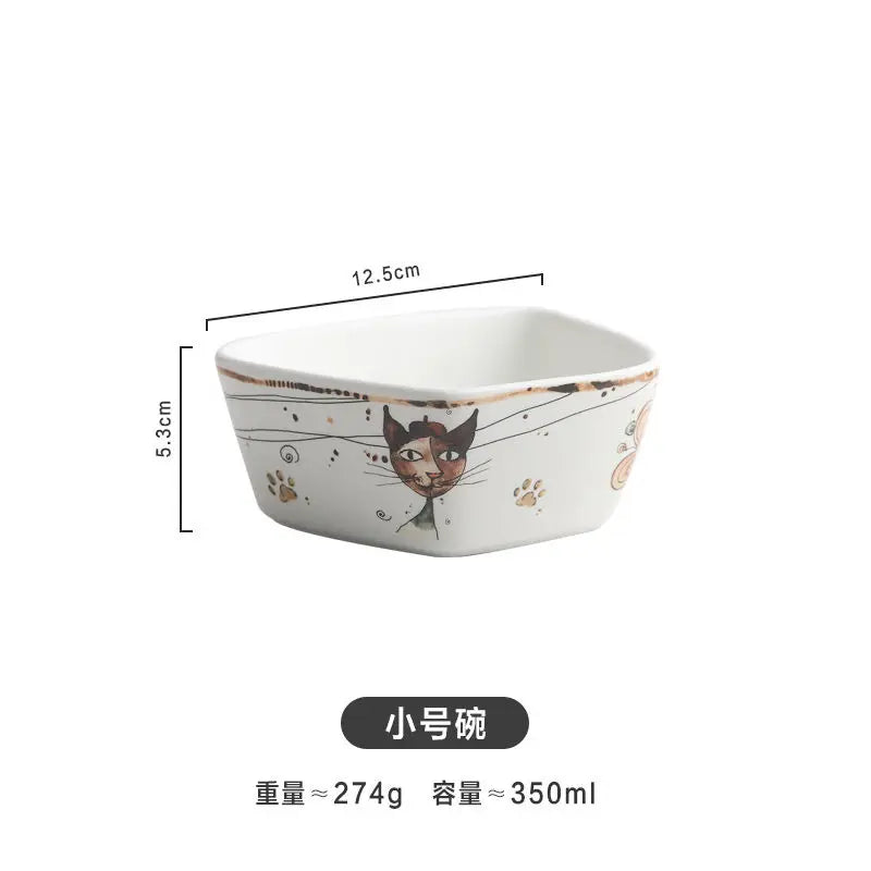 Cute Cartoon Cat Ceramic Tableware Household Soup Noodle Bowls Fruit Steak Food Plate Dishes Creative Porcelain Dinnerware Good Vibrations
