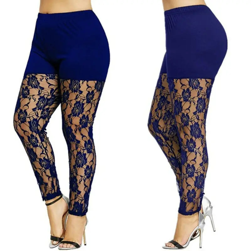 Size 4XL Leggings for Women High Waist Pencil Pants Skinny Lace Hollow Out  Floral Tight Trouser Casual Women Homewear Good Vibrations