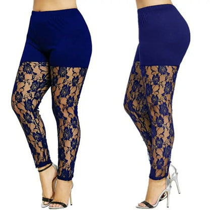 Size 4XL Leggings for Women High Waist Pencil Pants Skinny Lace Hollow Out  Floral Tight Trouser Casual Women Homewear Good Vibrations