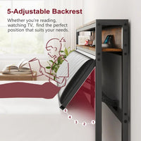 Full Size Metal Platform Bed Frame with Adjustable Upholstered Headboard, Charging Station, LED Lights, Noiseless Good Vibrations