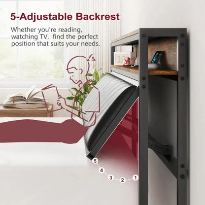 Full Size Metal Platform Bed Frame with Adjustable Upholstered Headboard, Charging Station, LED Lights, Noiseless Good Vibrations