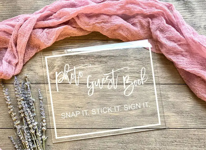 Photo Guest Book Table Sign  Acrylic Wedding Sign Calligraphy Clear Wedding Table Sign Sign In Guestbook Sign Photobook Good Vibrations