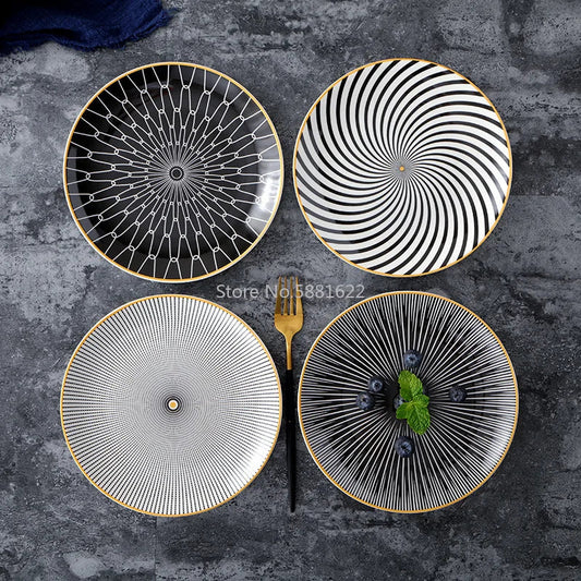 Tableware Ceramic Dinner Plate Set Dish 8/10 Inch Porcelain Cute Dessert Plate Dinnerware Geometric Western Food Steak Plate Good Vibrations