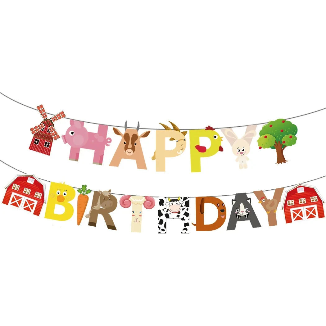 Farm theme happy birthday lettering banner pull flag children's day baby shower decoration barn windmill animal Good Vibrations