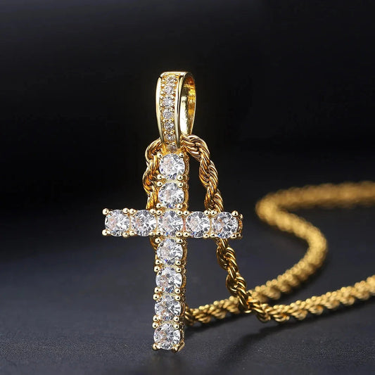 Hiphop Cross Pendant Necklace For Women Jewelry Female Statement Men Iced Out Chain Wholesale Gold Color Homme Jewellery HP003 Good Vibrations