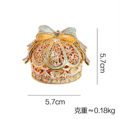 Alloy Enamel Jewelry Box European Princess Bowknot Crown High-end Jewelry Ring Wedding Ring Jewelry Storage Box Good Vibrations