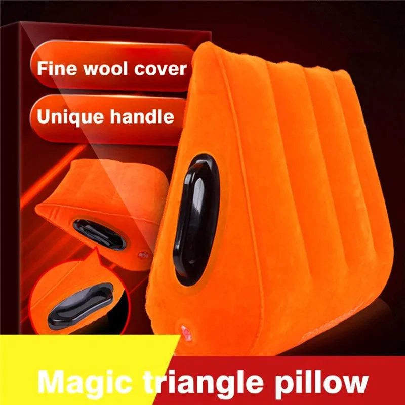 Magic triangle pillow with fine wool cover and unique handle for adult erotic games and positions.