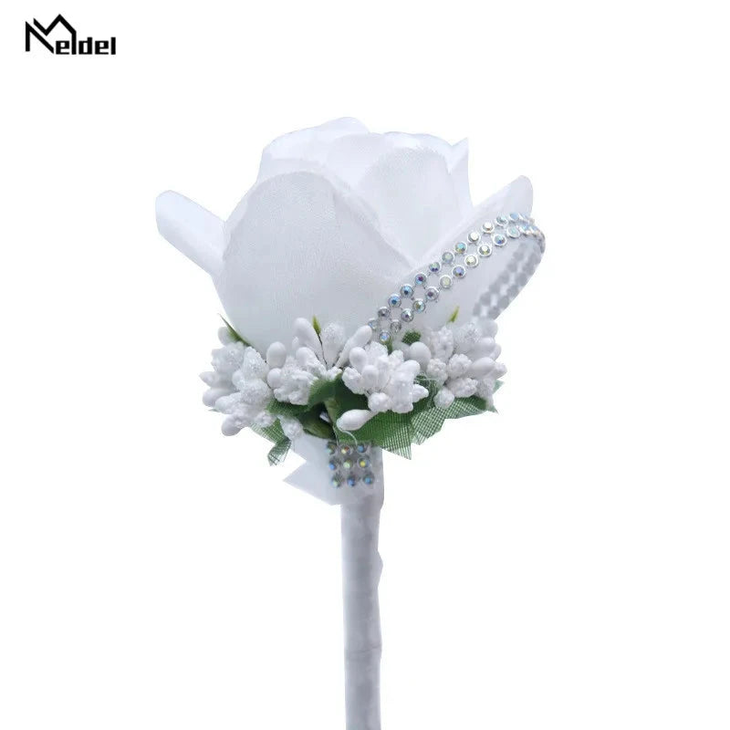 Meldel Wedding Corsages and Boutonnieres Artificial Roses Silk Groom Boutonniere Flower Groomsman Buttonhole Mariage Accessories Good Vibrations