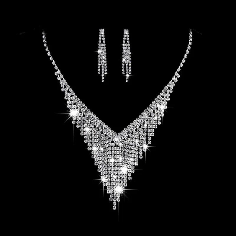 Fashion Crystal Bride Jewelry Set Rhinestone Silver-plated Wedding Dress Banquet Necklace Earring Set Ladies Gift Good Vibrations Adult Super Store