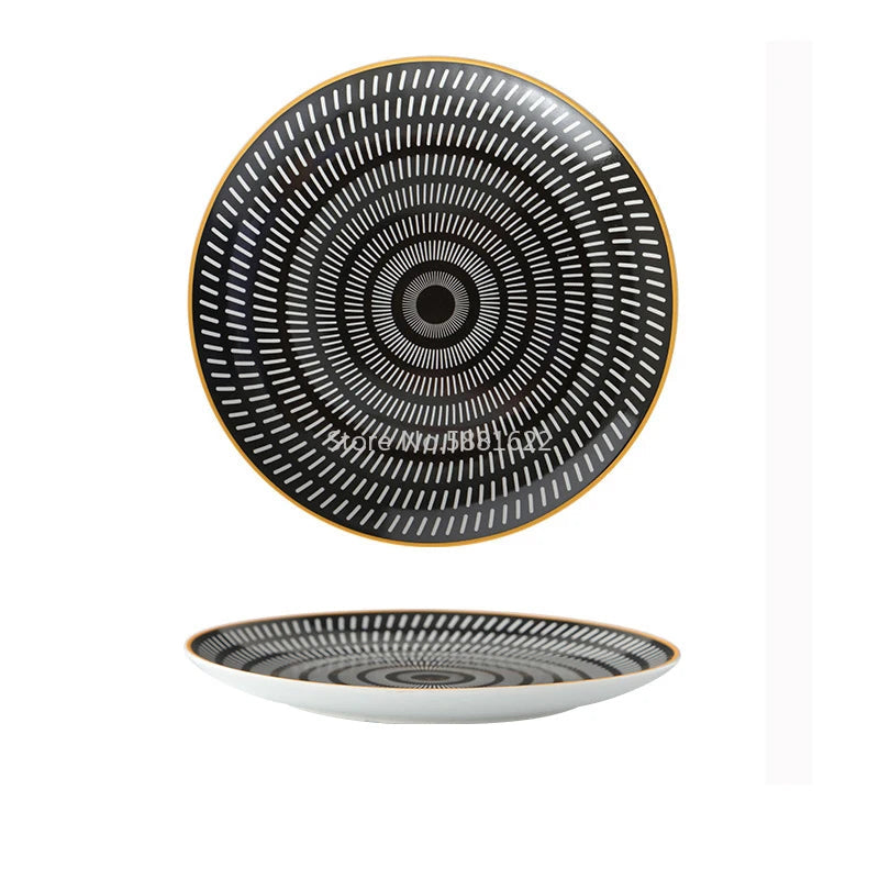 Tableware Ceramic Dinner Plate Set Dish 8/10 Inch Porcelain Cute Dessert Plate Dinnerware Geometric Western Food Steak Plate Good Vibrations