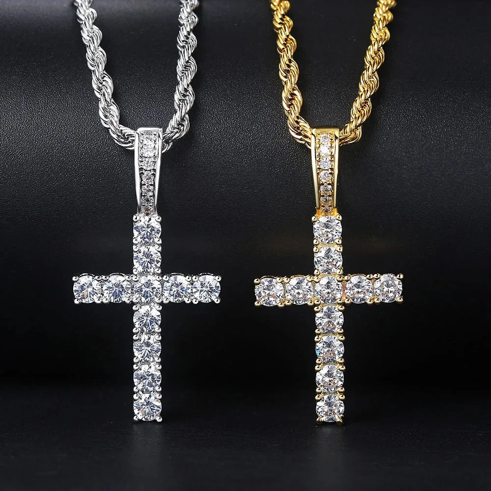 Hiphop Cross Pendant Necklace For Women Jewelry Female Statement Men Iced Out Chain Wholesale Gold Color Homme Jewellery HP003 Good Vibrations