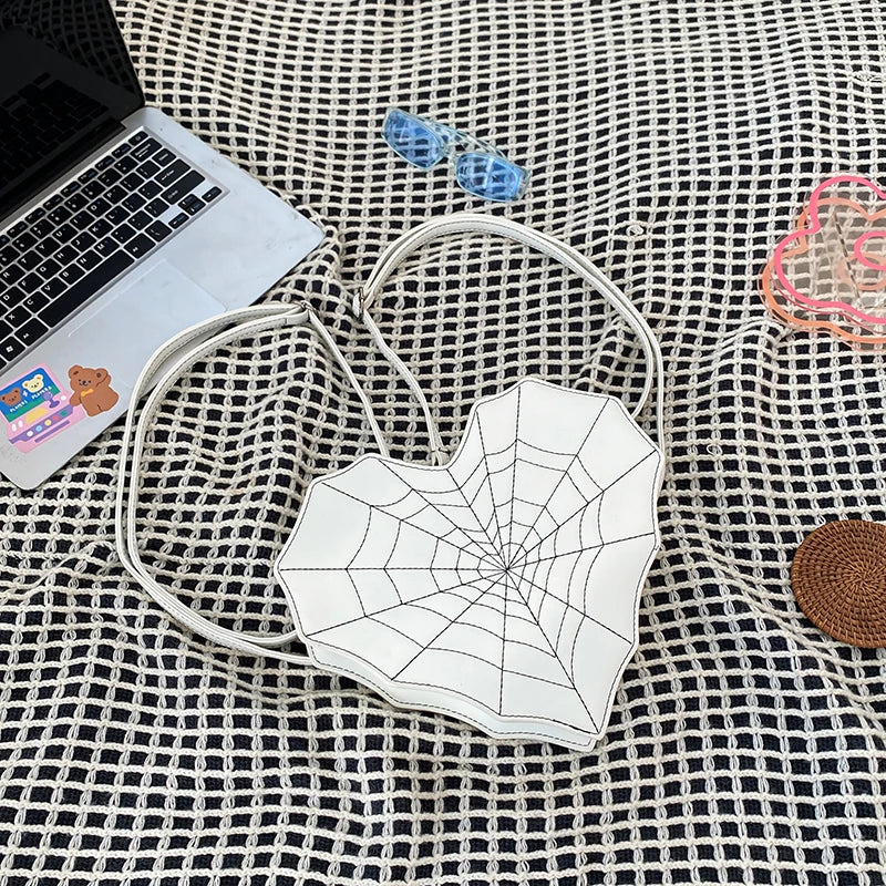 Unique Style Heart Shape PU Leather Backpack for Girls Personality Spider Web Shoulder Bag Purse Backpack Good Vibrations