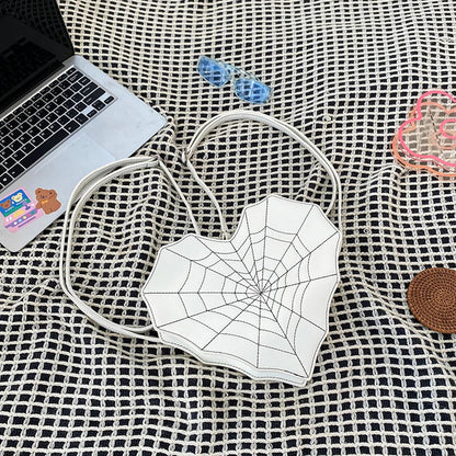 Unique Style Heart Shape PU Leather Backpack for Girls Personality Spider Web Shoulder Bag Purse Backpack Good Vibrations