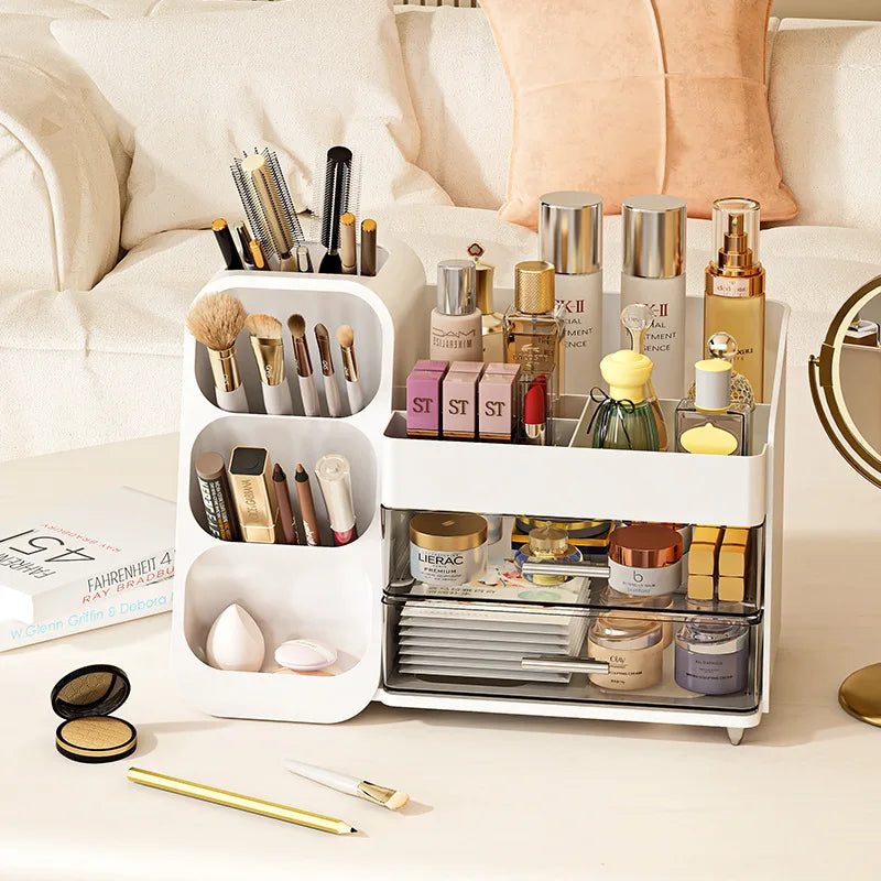 Large Capacity Household Storage Box for Cosmetics Makeup Brush Lipstick Eye Shadow Powder Puff Holder Shelf Dresser Table Top Good Vibrations