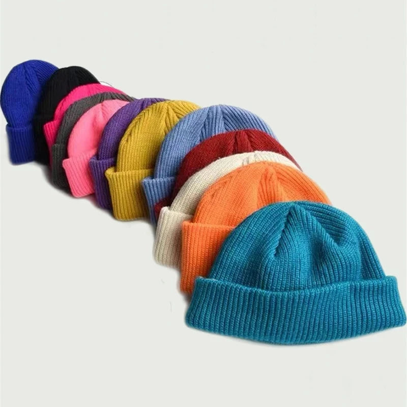 Hip Hop Beanie Knitted Hat Men Skullcap Women Winter Warm Brimless Unisex Baggy Melon Cap Cuff Docker Fisherman Beanies Hats Good Vibrations