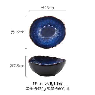 Household Ceramic Dinner Plate European Style Blue Glaze Salad Bowl Irregular Tableware Western Dinner Plate/kitchen Supplies Good Vibrations