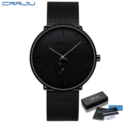 Men Watch CRRJU Watch Women Quartz Dress Watch for Men Dress Watches Fashion Unisex Ultra Thin Wristwatch Relojes Para Hombre Good Vibrations