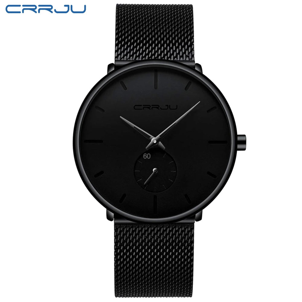 CRRJU New Watches Mens 2019 Man Fashion Simple Stainless Steel Blue Thin Watch For Men Luxury Casual Waterproof Quartz Clock Good Vibrations