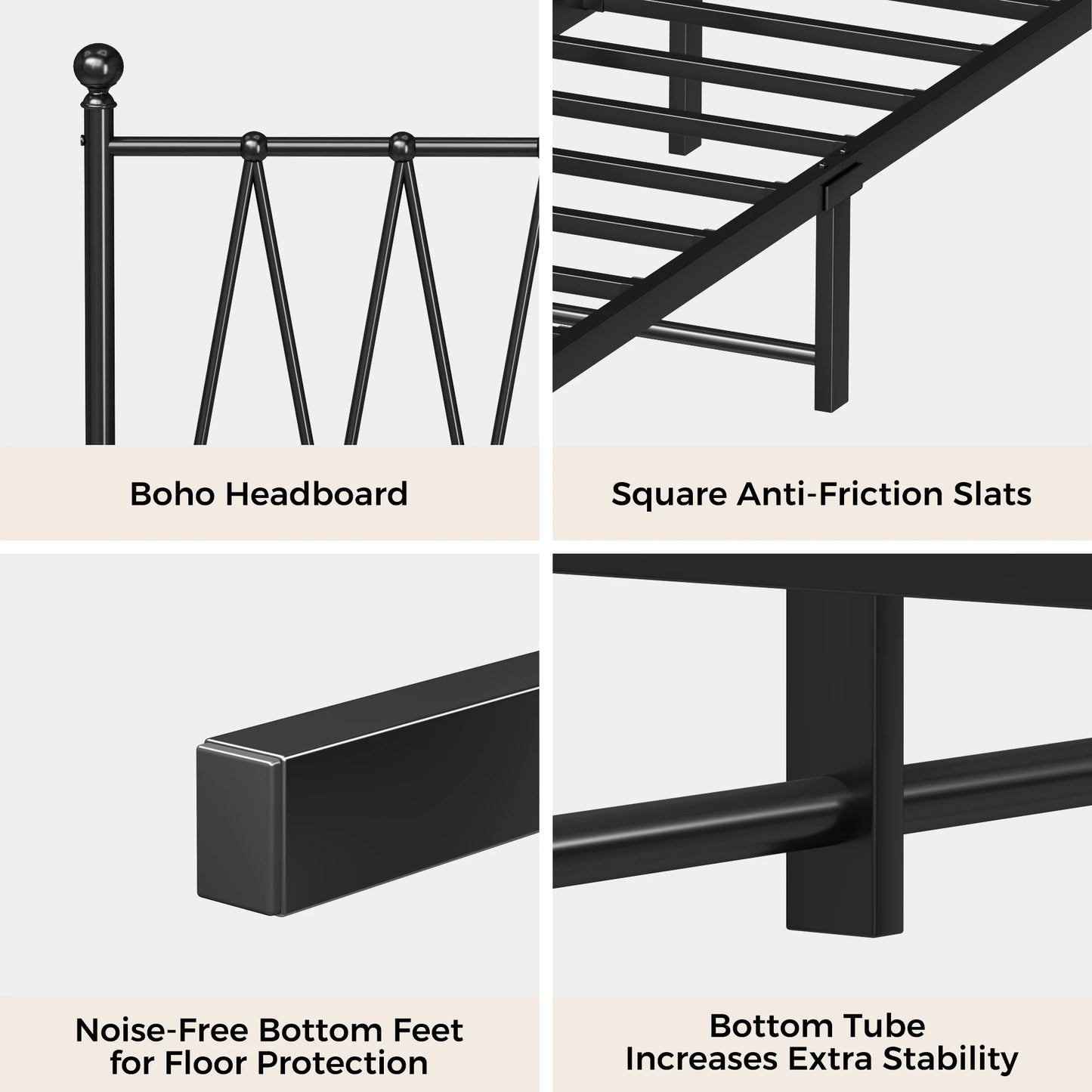 Single Size Bed Frame Heavy-Duty Platform with Metal Slats Support No Box Spring Needed/Easy Assembly Matte Black Good Vibrations
