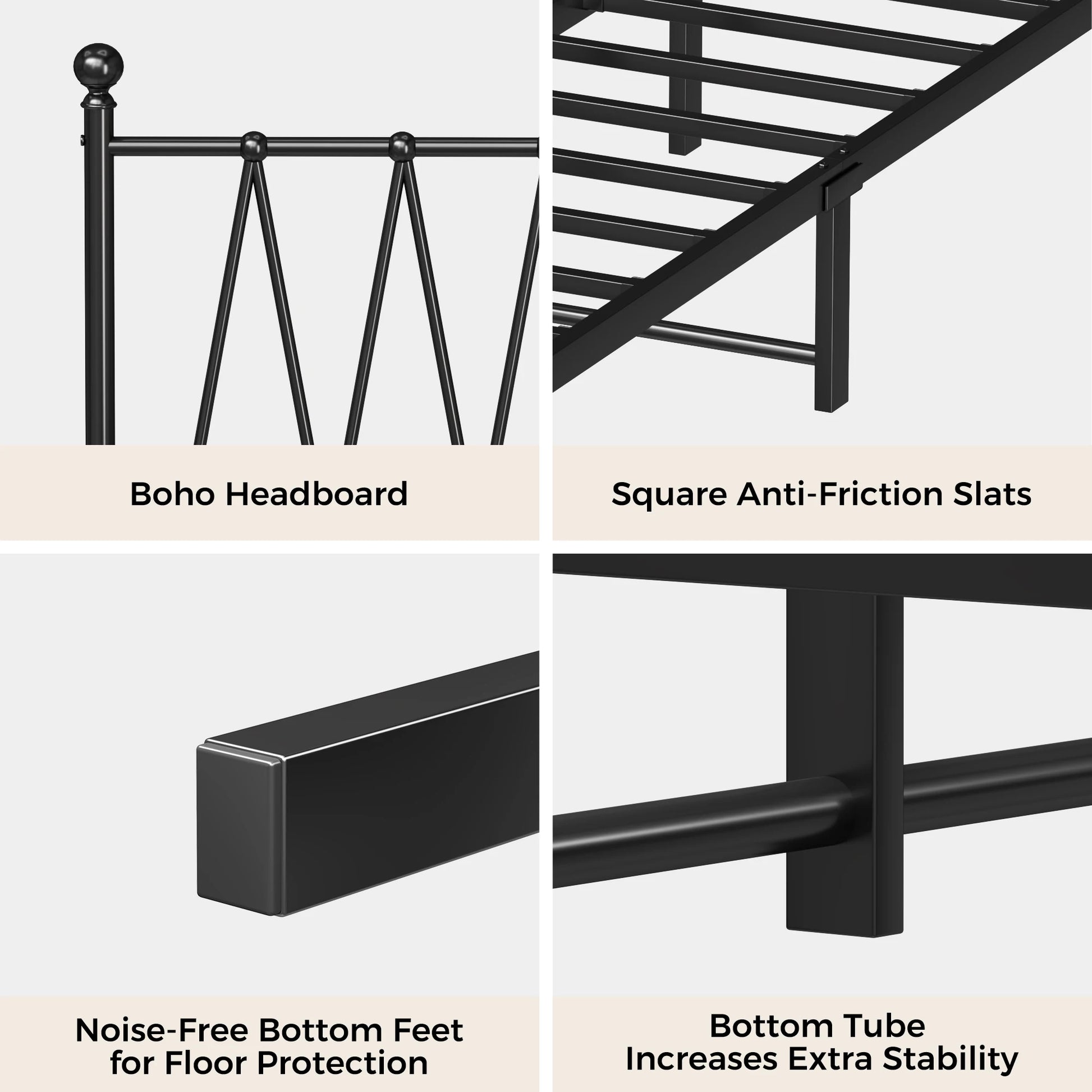 Single Size Bed Frame Heavy-Duty Platform with Metal Slats Support No Box Spring Needed/Easy Assembly Matte Black Good Vibrations