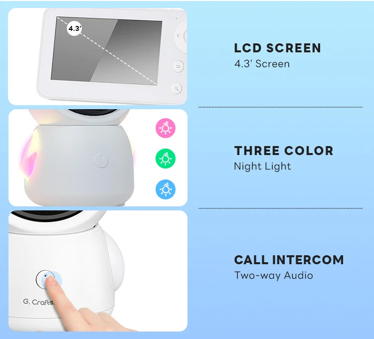 Y2-US 4.3 Inch Screen WIFI Auto Tracking APP Alarm Two-Way Audio Baby Monitor Camera 1080p Resolution Fast Delivery US Warehouse Good Vibrations
