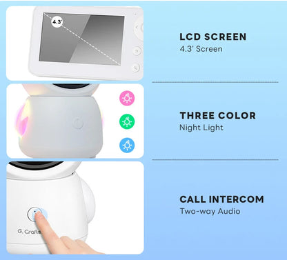 Y2-US 4.3 Inch Screen WIFI Auto Tracking APP Alarm Two-Way Audio Baby Monitor Camera 1080p Resolution Fast Delivery US Warehouse Good Vibrations