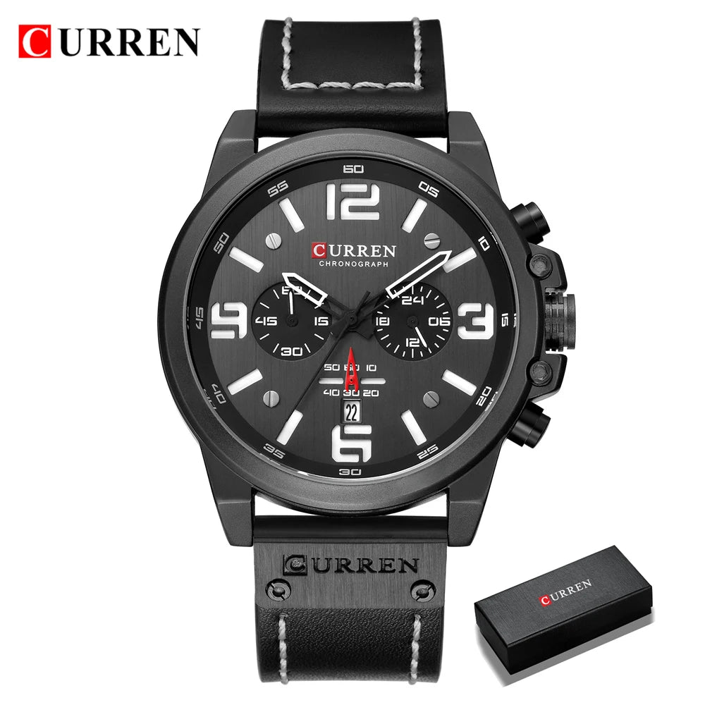 CURREN Mens Watches Top Luxury Brand Waterproof Sport Wrist Watch Chronograph Quartz Military Genuine Leather Relogio Masculino Good Vibrations