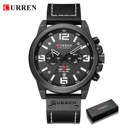 CURREN Mens Watches Top Luxury Brand Waterproof Sport Wrist Watch Chronograph Quartz Military Genuine Leather Relogio Masculino Good Vibrations