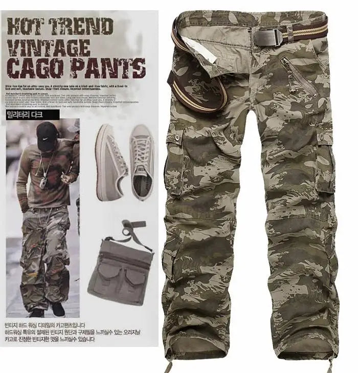 spring Autumn washing Multi-pocket camouflage overalls men cotton uniform pants men baggy cargo pants men,size 28-40 Good Vibrations
