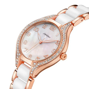 Sinobi Ceramic Band Luxury Diamond Wristwatch Jam Tangan 3ATM Water Resistant Quartz Watch Box Pack MIYOTA 2035 Movement Female Good Vibrations
