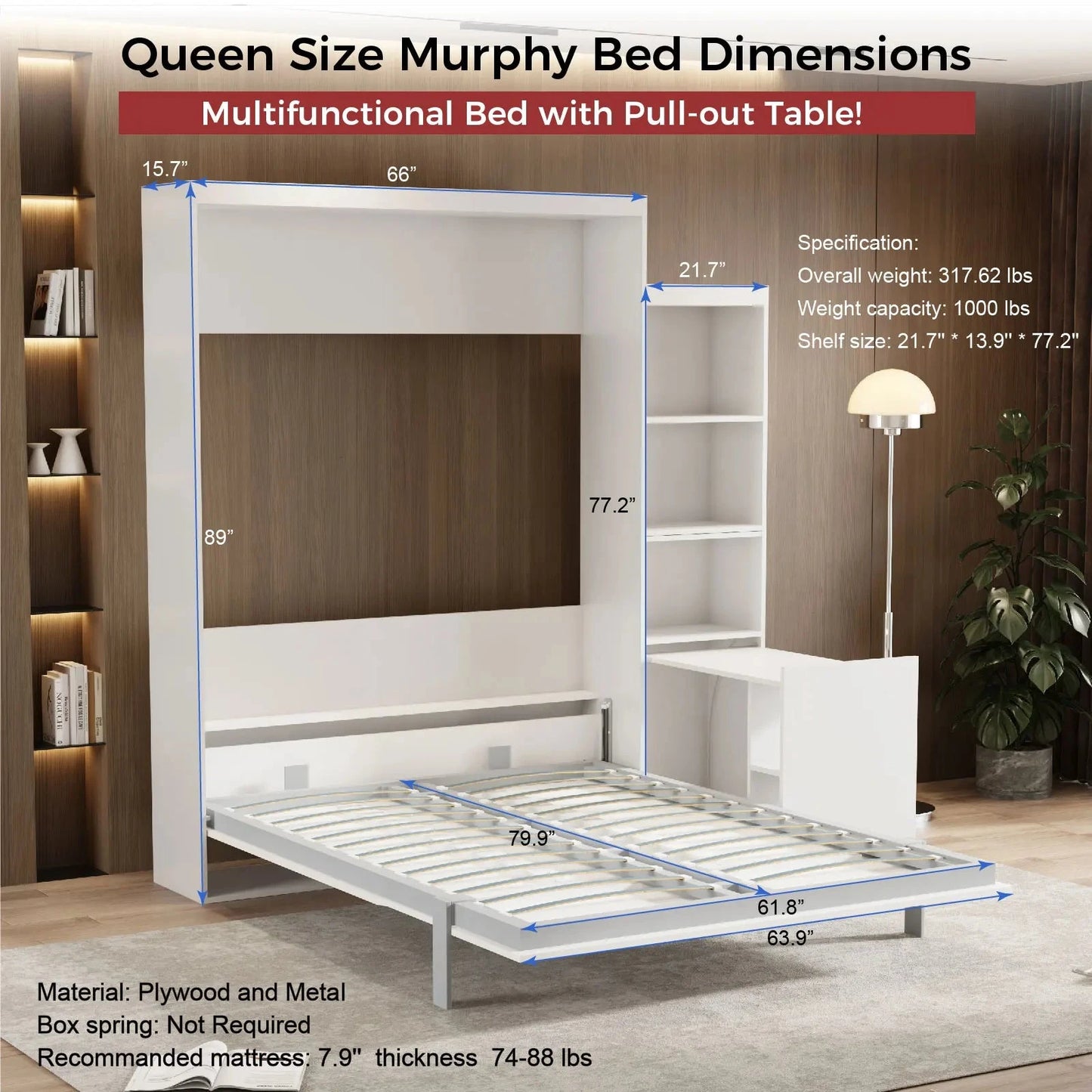 Queen Size Modern Vertical Murphy Bed with Table Shelf a Must-Have Wall Bed for Bedroom Guestroom Designed Home Furniture Use Good Vibrations