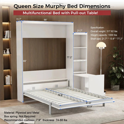 Queen Size Modern Vertical Murphy Bed with Table Shelf a Must-Have Wall Bed for Bedroom Guestroom Designed Home Furniture Use Good Vibrations