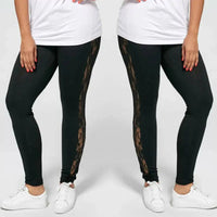 Womens Sexy Leggings Floral Lace Pants Side Sheer Black Leggings Slim Stretch Sexy Trousers Size L-3XL Good Vibrations