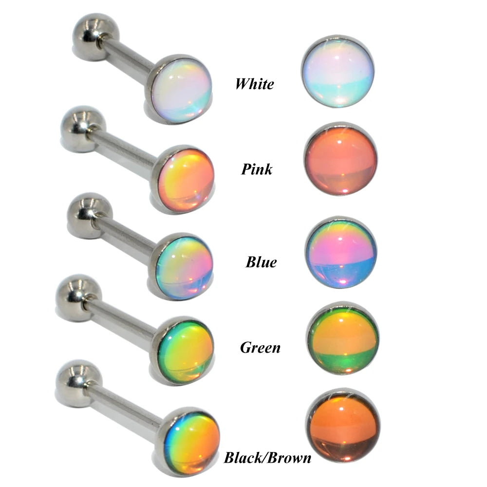 1PC Surgical Steel Tongue Barbell Ring Tongue Piercing Tongue Rings Flash Film Bling Bling Helix Stud New Body Piercing Jewelry Good Vibrations