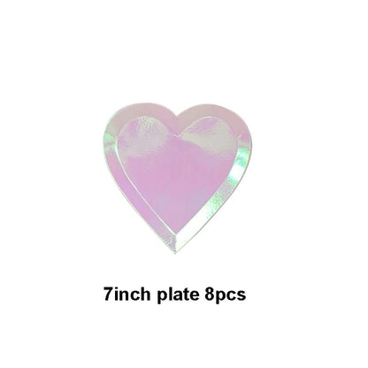 Rose Gold Disposable Tableware sets Paper Plates/cups/straws Iridescent Wedding Birthday Party Decor rainbow Dish Party Supplies Good Vibrations