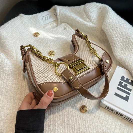 Saddle Small Crossbody Bags for Women 2023 Trend Designer PU Leather Shoulder Bag Ladies Chain Handbags and Purses Good Vibrations