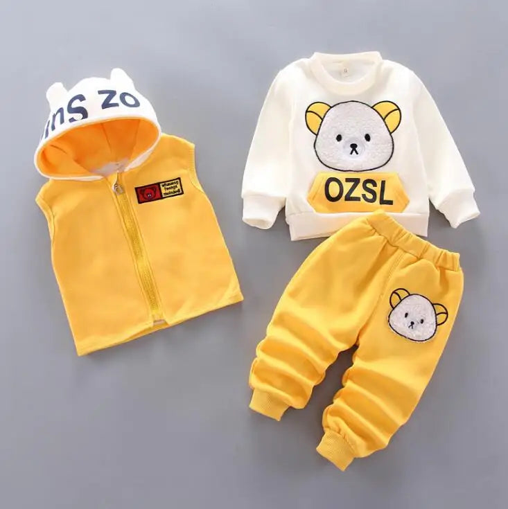 Baby Boys And Girls Clothing Set Tricken Fleece Children Hooded Outerwear Tops Pants 3PCS Outfits Kids Toddler Warm Costume Suit Good Vibrations