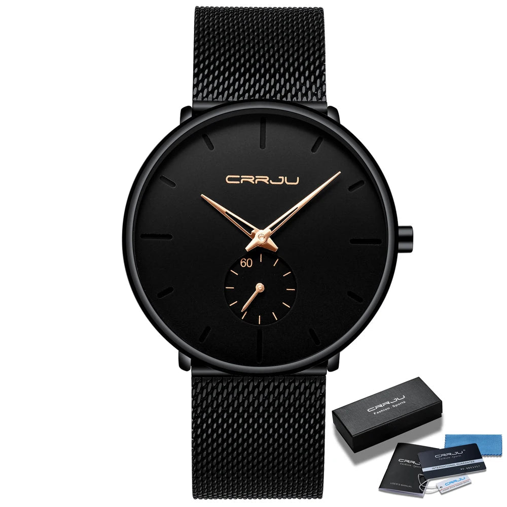 Men Watch CRRJU Watch Women Quartz Dress Watch for Men Dress Watches Fashion Unisex Ultra Thin Wristwatch Relojes Para Hombre Good Vibrations