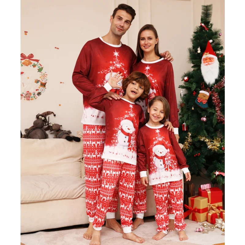 2023 New Cartoon Snowman Deer Pajamas Matching Christmas Outfit for Kids Family Christmas Pajamas Good Vibrations
