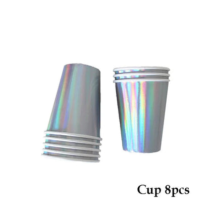 Rose Gold Disposable Tableware sets Paper Plates/cups/straws Iridescent Wedding Birthday Party Decor rainbow Dish Party Supplies Good Vibrations