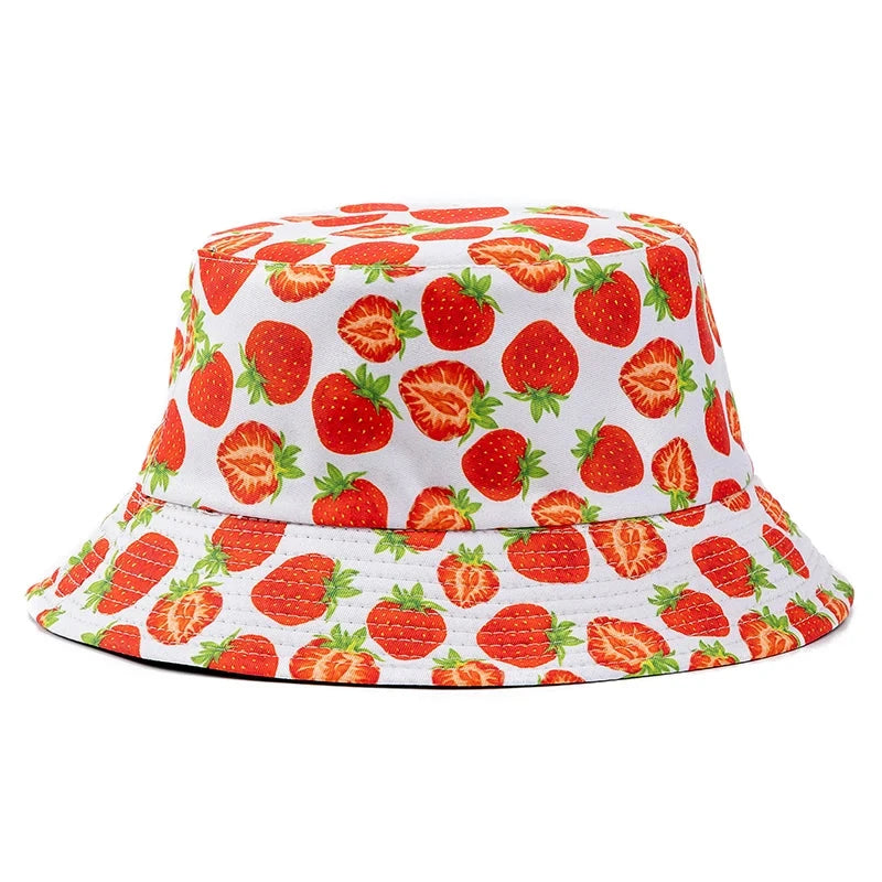Hot Sale Unisex Bucket Hats Summer Double-sided Wear Fruit Printing Women Cap Outdoor Sun Hat Men Classic Panama Bucket Hat Good Vibrations
