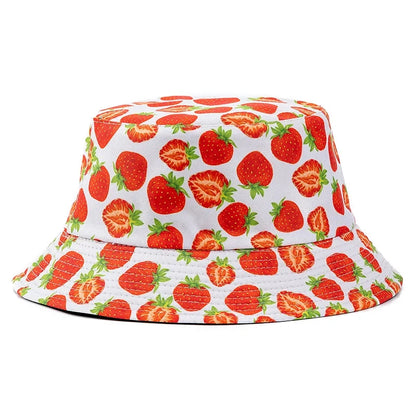 Hot Sale Unisex Bucket Hats Summer Double-sided Wear Fruit Printing Women Cap Outdoor Sun Hat Men Classic Panama Bucket Hat Good Vibrations