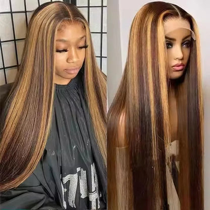 P4/27 Highlight Color Lace Front Straight Wig Raw Indian Hair Honey Blonde 5x5 HD Lace Frontal Human Hair Wigs for Women Good Vibrations