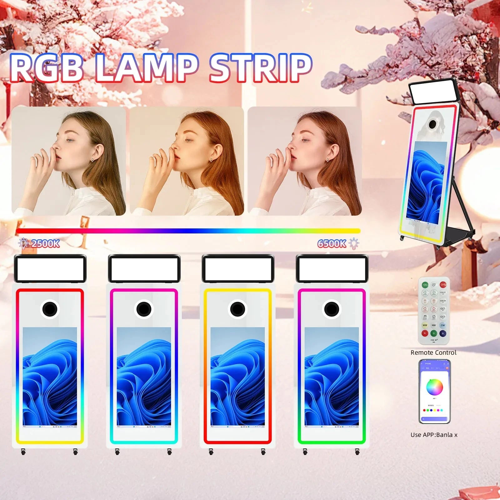Fashion LED Frame Selfie Magic Mirror Photobooth Machine Touch Screen SLR Compatible Camera Printer for Parties and Events Good Vibrations