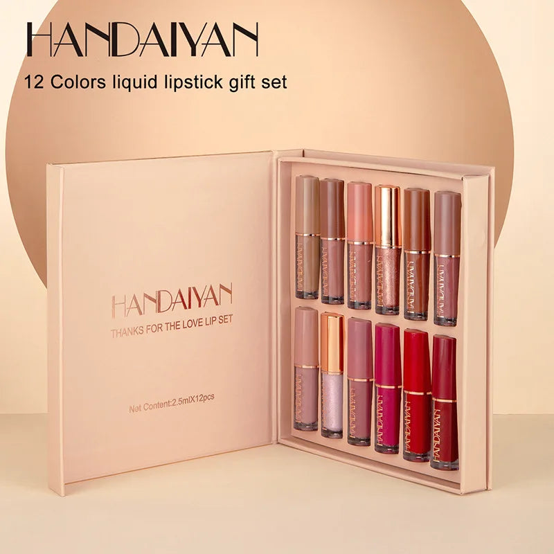 Handaiyan 12 Colors Lip Gloss Set Liquid Lipstick Set Labiales Matte Professional Oem Good Vibrations