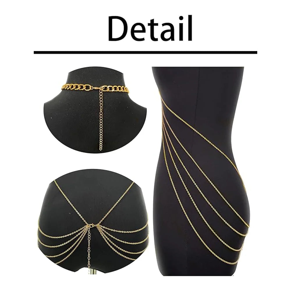Harness Body Chain Sexy Layered Tassel Belly Waist Chain Necklace Boho Hot Bikini Nightclub Party Beach Body Jewelry Gold Tone Good Vibrations