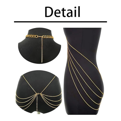 Harness Body Chain Sexy Layered Tassel Belly Waist Chain Necklace Boho Hot Bikini Nightclub Party Beach Body Jewelry Gold Tone Good Vibrations