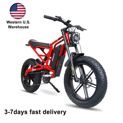 US Warehouse 48v Electric Bike 7speed 31-37 Miles Waterproof 20" Fat Tire Electric Cross Bike with Smart LCD Display Good Vibrations
