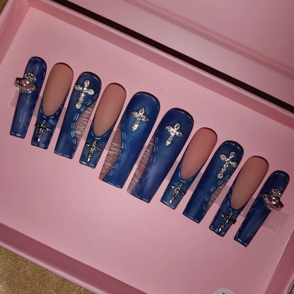 High Quality Multiply Designs 3D Handmade Customize Salon Press on Nails Acrylic Materials Set Good Vibrations